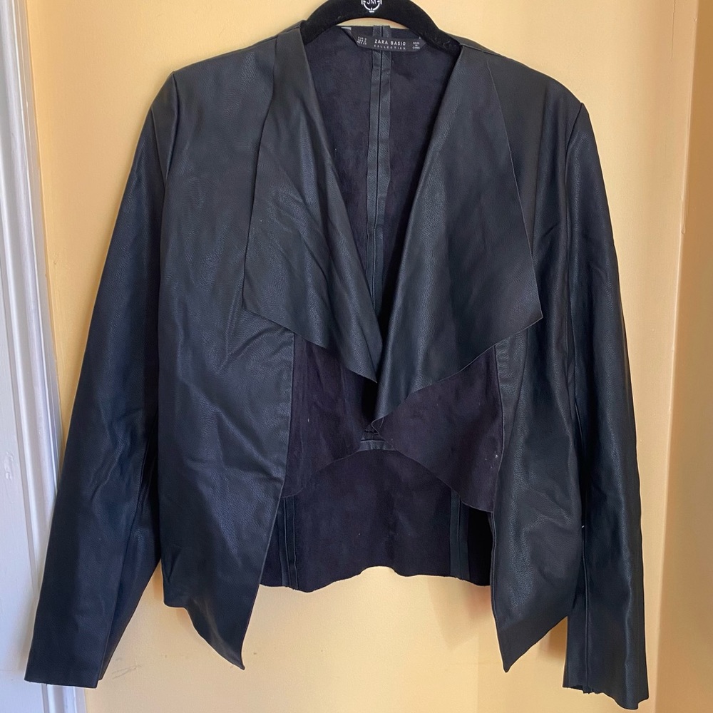 Zara Basics Faux Suede Waterfall Open Front Blazer
